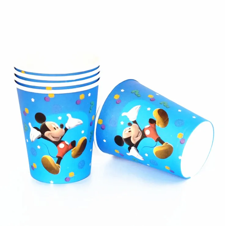 cup 10pcs ChristmasMickey С Днем Рождения Детские вечерние украшения детский душ бумажная тарелка чашка флаг вечерние принадлежности Набор посуды детский душ - Цвет: cup 10pcs