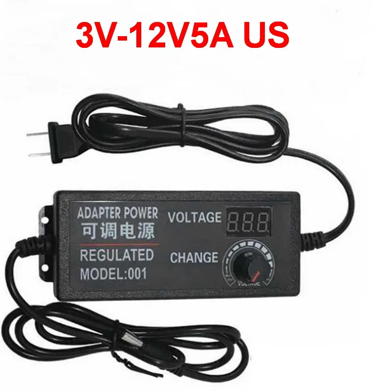 3V-12V 5A US Plug 1 шт. регулируемый 3V 4V 5V 6V 7 8 9V 10V 12V 13,5 V 14V 15V 16V 18V 19V 20V 21V 24V 2A 3А 5А блок питания дисплей экран - Цвет: 3V-12V 5A US Plug