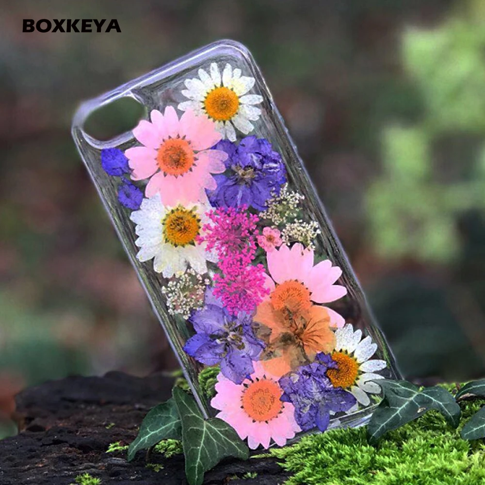 Clear Flower Cases For iPhone X Fashion Real Dried Lovley Floral Back Cover 8 Plus 6 7 Fundas |