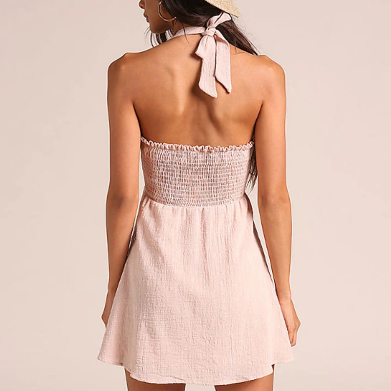 Холтер v образным вырезом без рукавов женское платье сексуальный лук грудь