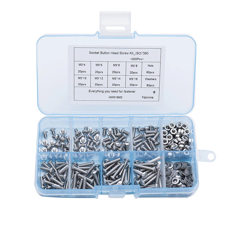 320 шт./компл. M2 M2.5 M3 ISO7380 комплект 304 Нержавеющая сталь A2 круглой головкой и крестообразным шлицем в виде гриба с внутренним шестигранником с полукруглой головкой винт комплект HW016