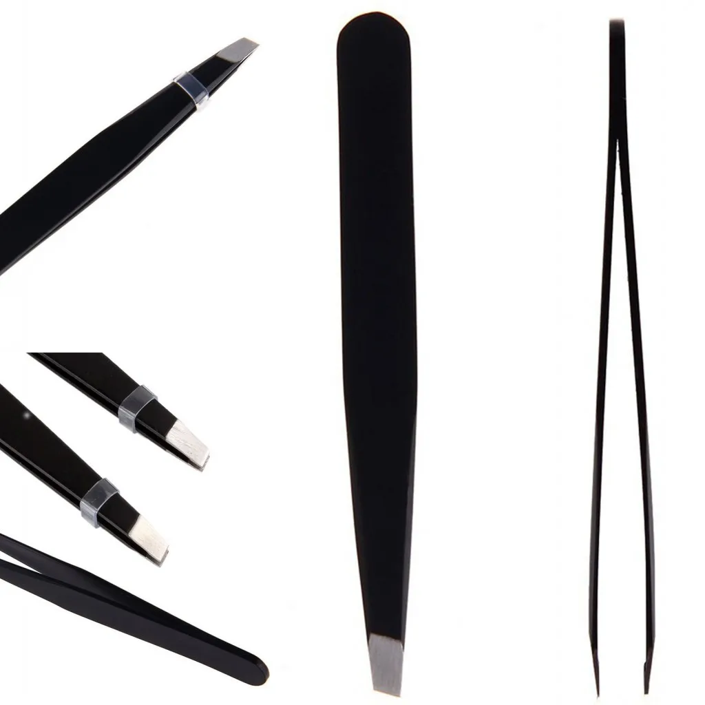 

2 Styles Black Stainless Steel Eyebrow Tweezer Hair Beauty Slanted Puller Eye Brow Clips Makeup Tool