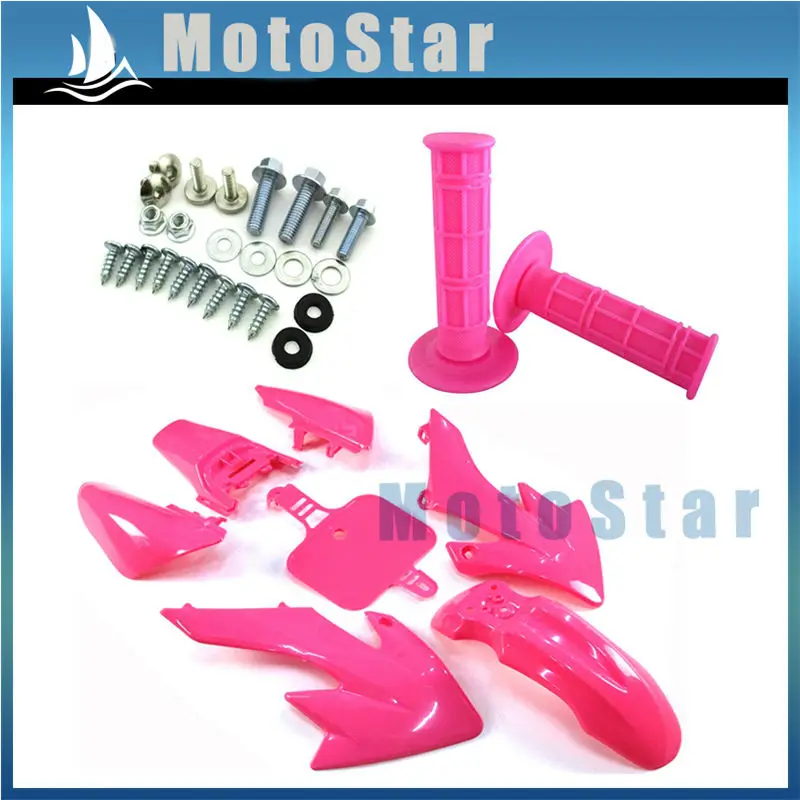 Розовые пластиковые комплекты обтекателей + ручки винты для Honda CRF50 XR50|handle grip|plastic