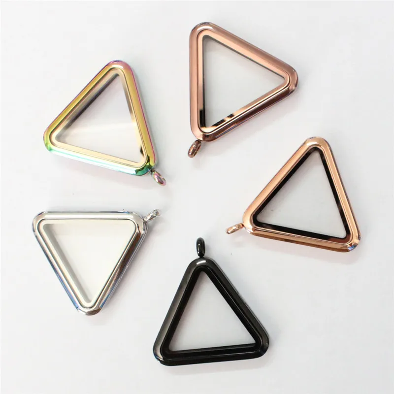Triangle Floating Locket 316L Stainless Steel Plain Glass Memory Necklace Pendant Mixed 6 Colors 5Pcs/lot | Украшения и
