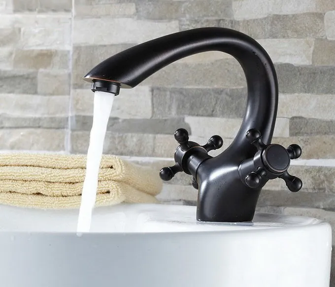 Black Oil Rubbed Antique Brass Cross Handle Single Hole Bathroom Vessel Sink Basin Faucet Mixer Water Taps anf071 | Обустройство дома