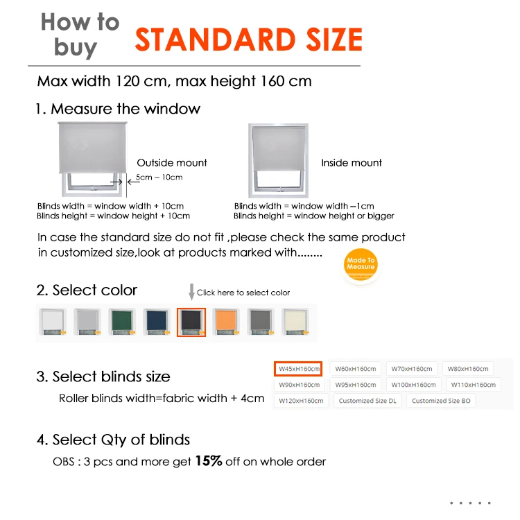 

SCHRLING No Drill Blackout Fabric Mini Roller Blinds For Windows Curtains for living room Kitchen 17mm alum tube Standard size