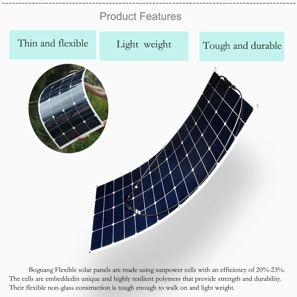 Гибкие солнечные панели 100 Вт 18 в легкие pannello для 12 В fotovoltaica батареи|solar panel mono|flexible