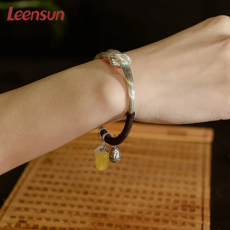 Leensun ювелирные изделия, ручной работы 925 серебро с янтарные бусы браслет/браслет подарок для женщин