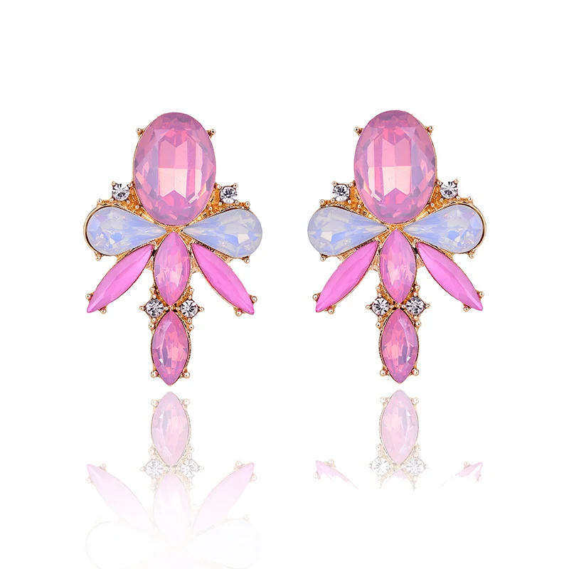 opal pink LUBOV, экзотические серьги-гвоздики в виде больших капель в виде цветка, акриловые стразы, украшения для пирсинга, серьги для женщин, подарок - Окраска металла: opal pink