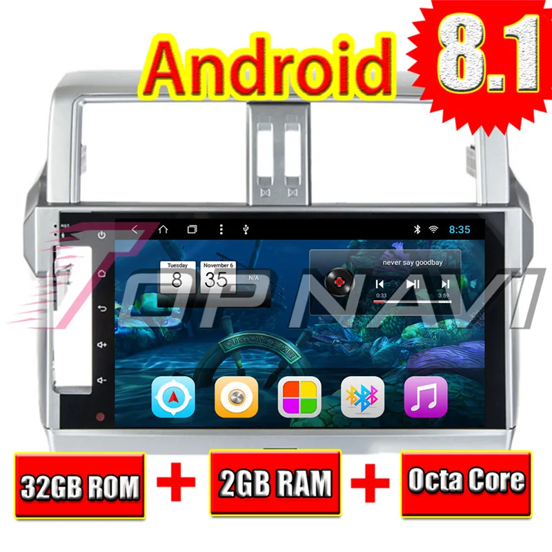 Автомобильный плеер для Toyota PRADO 2014 2015 2016 Android 8 1 10 ''Topnavi G RAM 32G ROM Octa Core NO DVD GPS