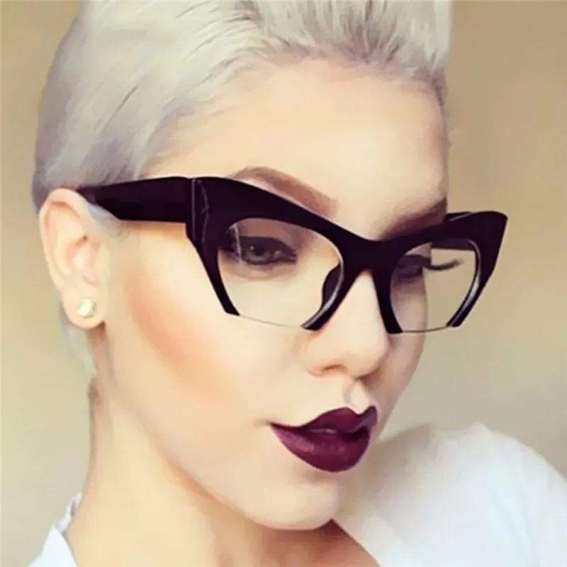 Полуободковые женские солнцезащитные очки кошачий глаз 2018 фирменные