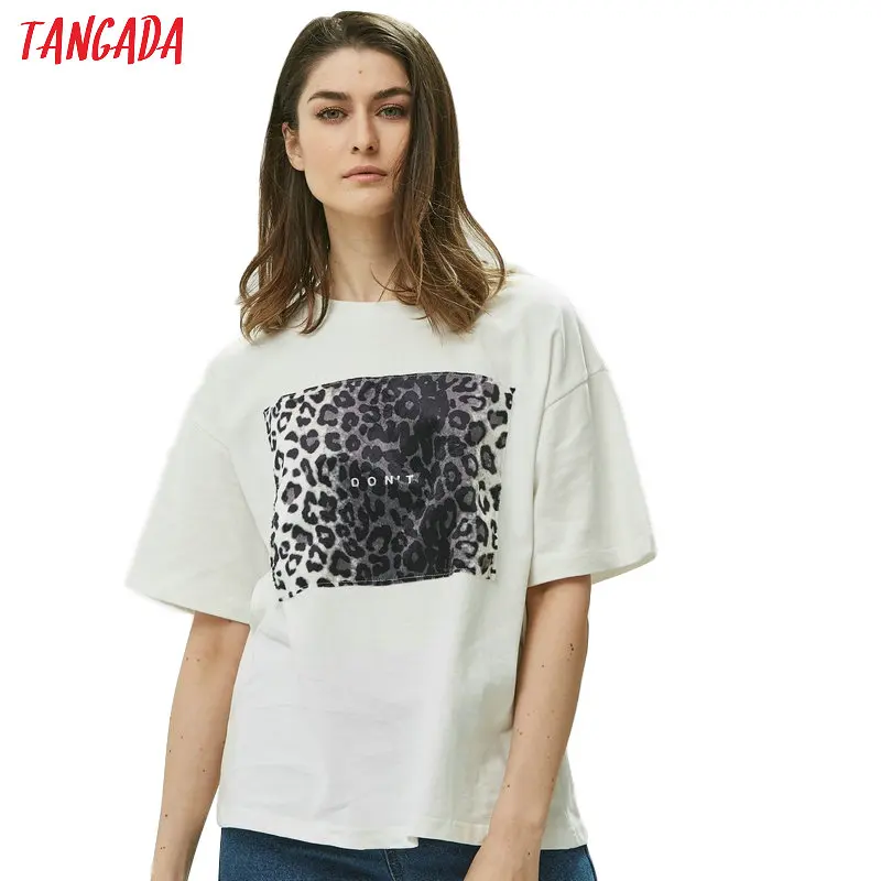 Tangada, модная черно-белая футболка, Корейская одежда, животный узор, футболка, короткий рукав, vogue, повседневный Топ, футболка, женские рубашки, 2TB01