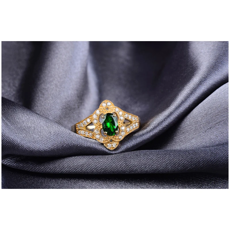 0.52ct если зеленый цаворит Pave Diamond Настоящее 18 К желтого золота Обручение кольцо