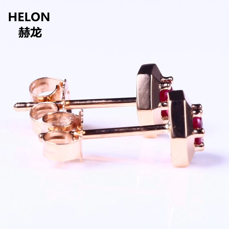 Женские серьги-гвоздики из розового золота 14 к с натуральным Рубином | Украшения