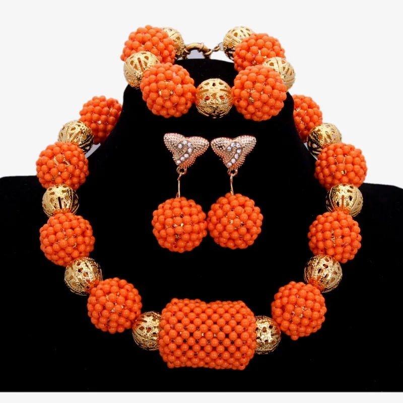4UJewelry Dubai Gold Jewellery Red Balls African Beads Jewelry Set one Layer Choker Wedding Necklace Sets For Women Party 2018 | Украшения