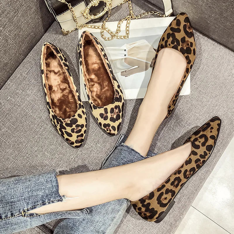 Gersri Sexy Leopard Women Flats Shoes Fashion Shallow All Match Pointy Toe Big Size 33-43 Loafers | Обувь