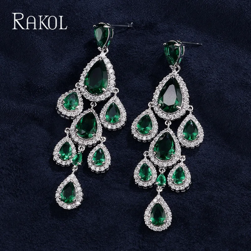 RAKOL новый тренд капли воды кубического циркония серьги набор Белый Золотой Цвет