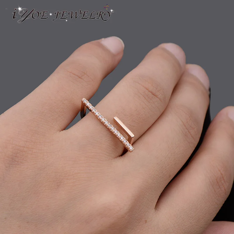 Женское открытое кольцо IYOE с фианитом ювелирное украшение цвета розового золота