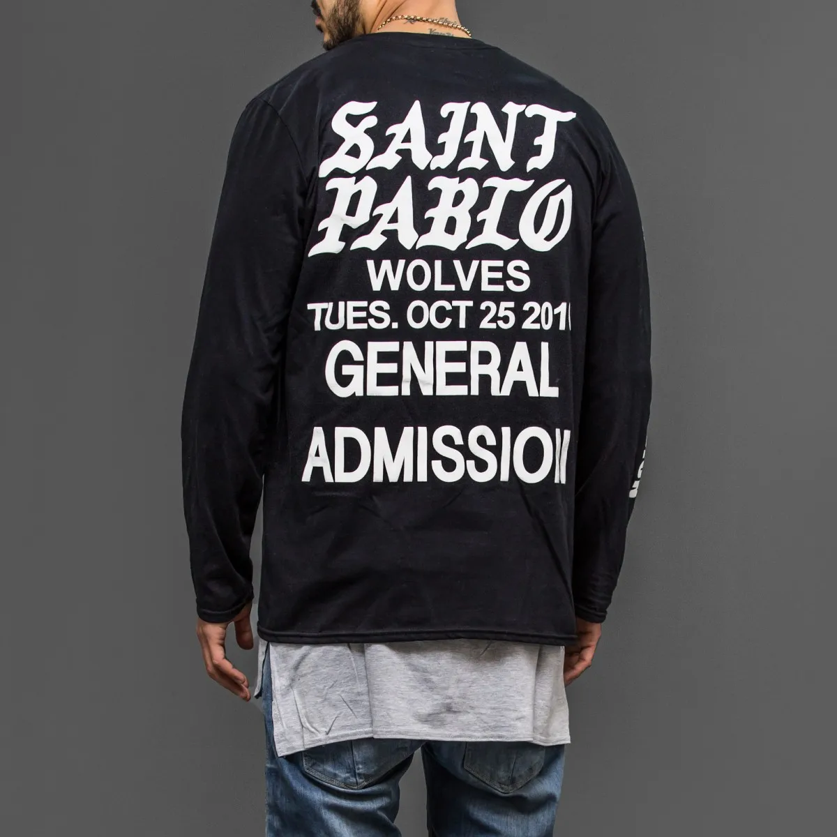 

Saint Pablo Wolves General Admission Long Sleeve BlackT-Shirt Fashion StreetwearT Shirts Men Tops Camisetas Hombre