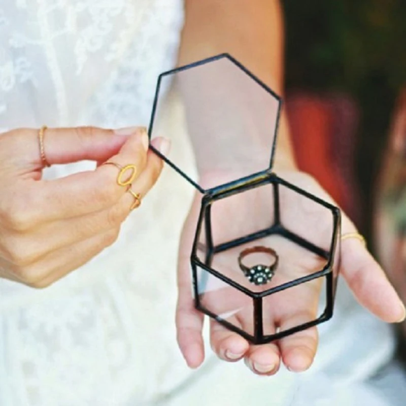 Шкатулка для ювелирных украшений CHFL из прозрачного стекла геометрической формы