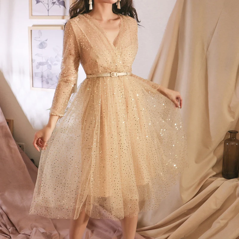 Газовое платье для вечеринки с пайетками, элегантное платье Vestidos Verano, женские вечерние платья, Сетчатое уличное платье до колен
