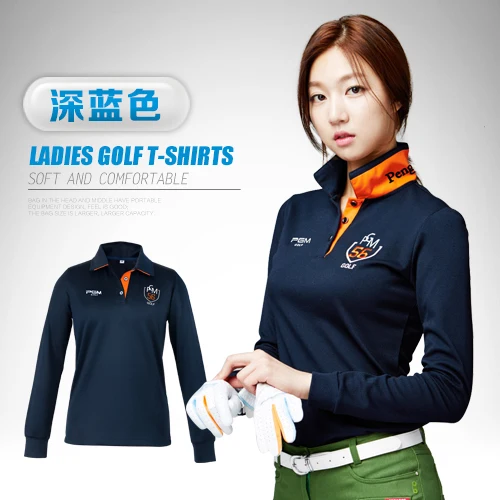 Pgm golf одежда Гольф Женская рубашка поло с длинным рукавом осенние и зимние корейские рубашки - Цвет: Dark Blue
