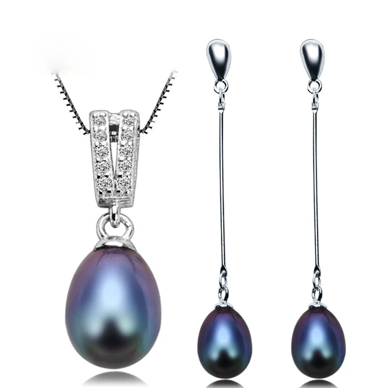 Серьги подвески с натуральным жемчугом серебро 100% пробы 8 9 мм|jewelry sets for women|pearl jewelry