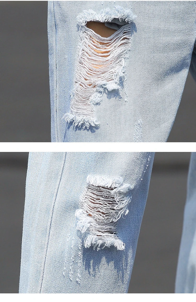 Summer Jeans Men Fashion Streetwear Ripped Jeans For Men Plus Size Light Blue Men Jeans Pants Casual Trousers Male 5XL-M
