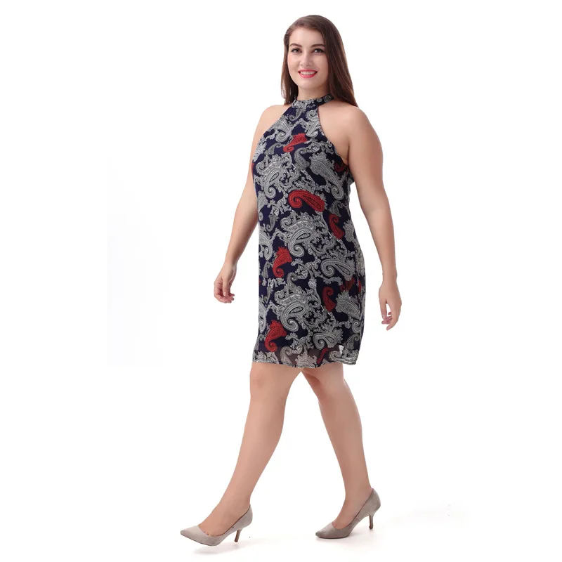 Женское шифоновое платье Q111 Повседневное без рукавов большого размера с