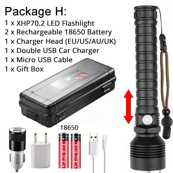 OptionH Самый мощный светодиодный фонарик XHP70.2, фонарик с USB зумом, светодиодный фонарь, лампа XHP70 XHP50.2, аккумулятор 18650, лучше всего подходит для активного отдыха - Испускаемый цвет: OptionH