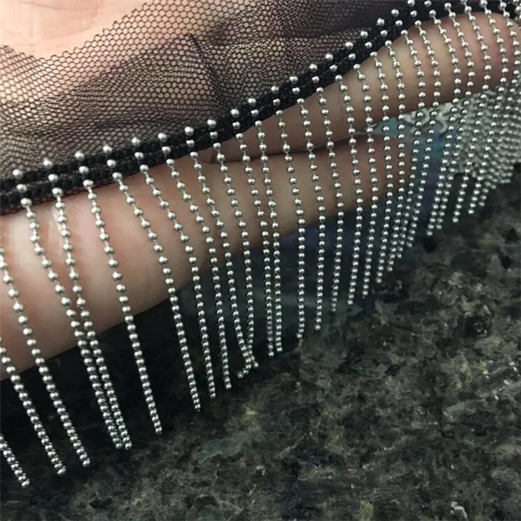 

Fringed copper chain beads lace 6cm long Handmade beaded macrame lace Clothes, bags, shoes and hats Headscarf with decoration