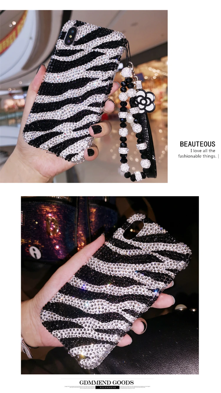 Для iphone 11 XS max Роскошные полосы леопарда зебры Bling crystal diamond Чехол для iphone XS xr X 6 6SP 7 7P 8 8plus леди подарок чехол