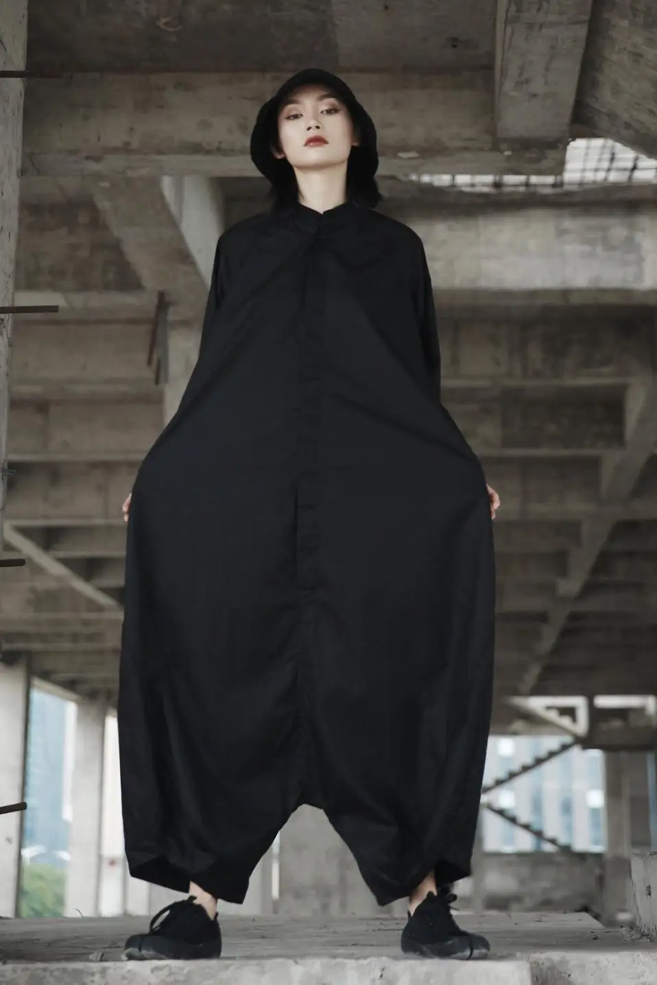 Cakucool Dark Black Women Cross Jumpsuits Loose Large Size Casual Rompers Gothic | Женская одежда