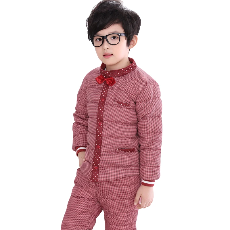 Зимняя одежда для мальчиков и девочек комплект одежды куртка пуховик+ брюки