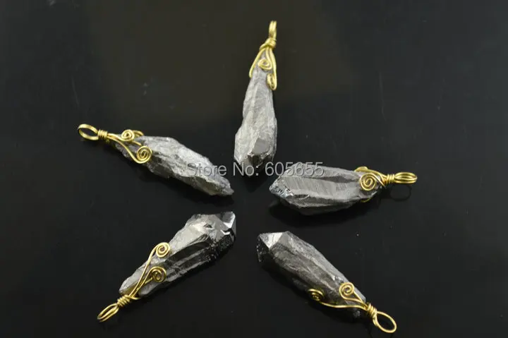 5 шт./партия подвески из серебристого титанового покрытия|wire wrapped pendants|crystal pillarwire