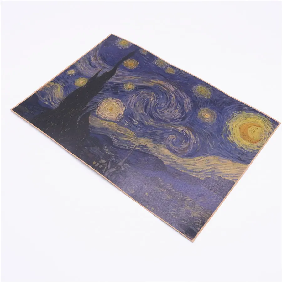 Звездное небо ночь Ван Гога Картина маслом с изображением леса винтажная крафт