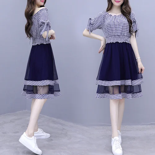 Женское платье с воротником-лодочкой 2019 летнее корейское в стиле преппи женский