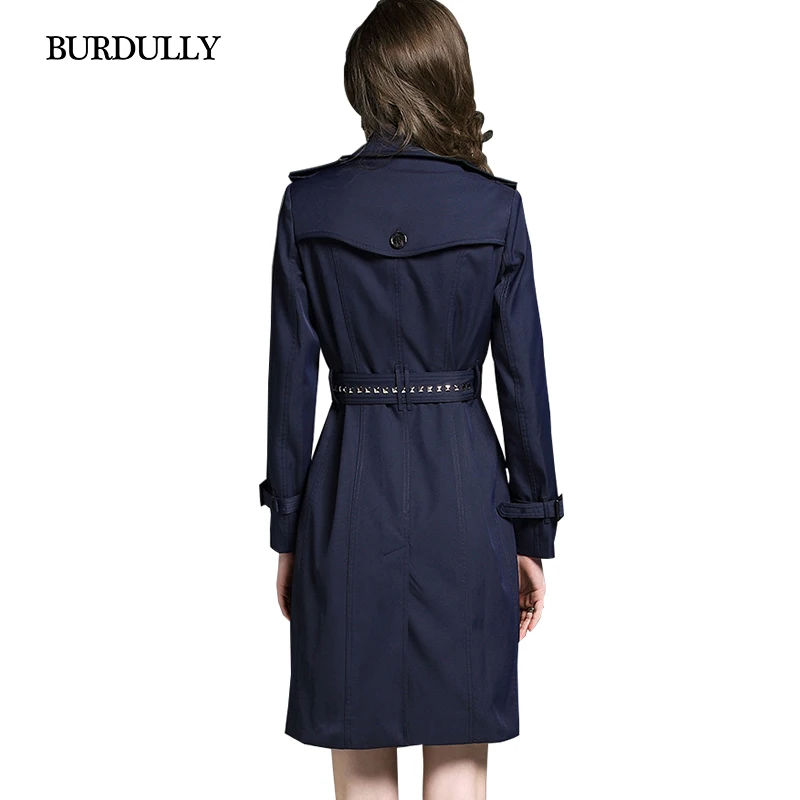 BURDULLY British Style 2019 Winter Trench Coat Ladies Para As Mulheres Elegant Noble Rivet Long Vintage High Quality | Женская одежда