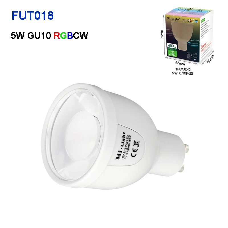 Miboxer FUT018/FUT016 Смарт 5 Вт GU10 9 Вт E27 RGBW RGBCW RGBWW светодиодный светильник AC100~ 240 В FUT096/FUT095/T3 2,4 г RGB пульт дистанционного управления - Испускаемый цвет: FUT018  RGBCW