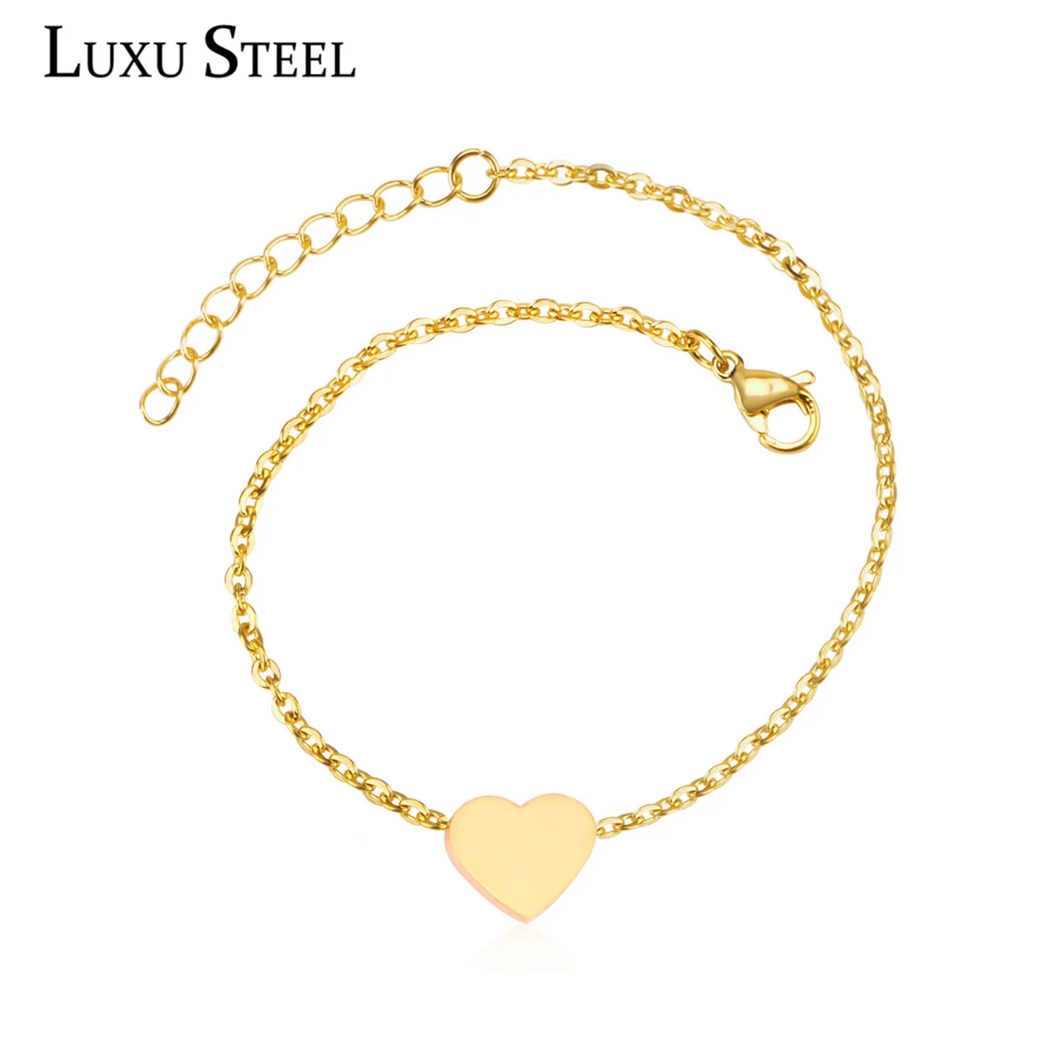 Браслет на ногу LUXUSTEEL в форме сердца регулируемая цепочка с застежкой-карабином