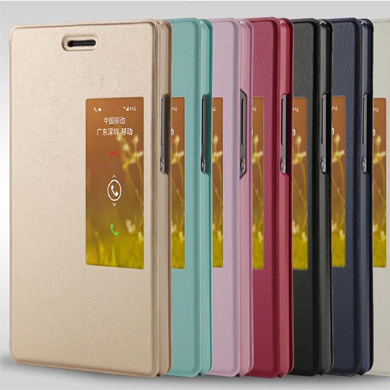 Флип кейс из искусственной кожи с окошком для просмотра Huawei P7 P8 P9 Plus Honor 6 чехлы
