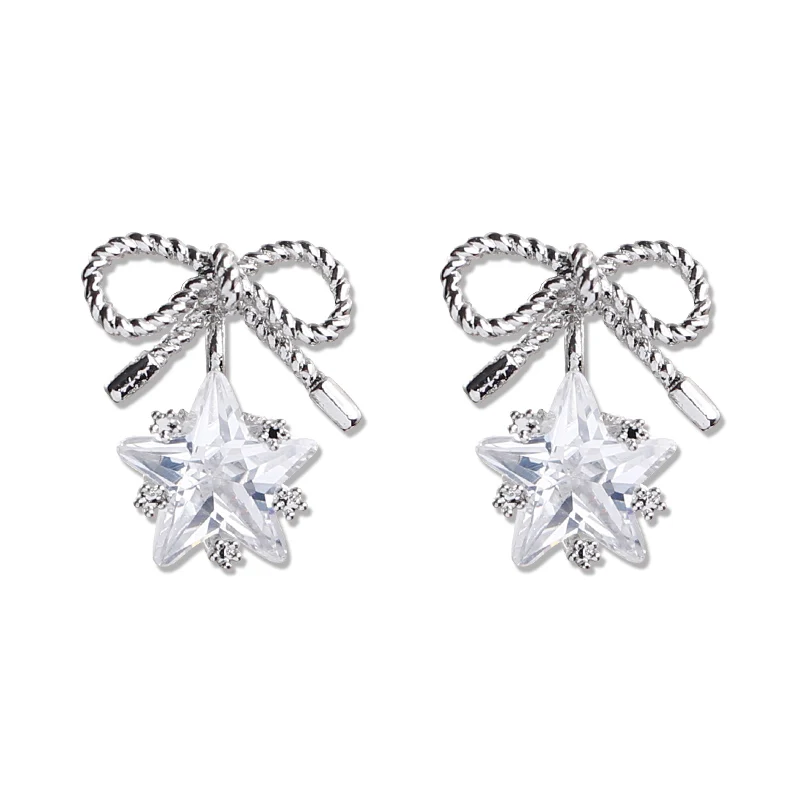 X-Jue 2018 Elegant 925 Sterling Silver Bowknot Star Dangle Earrings Sparkling Trendy Drop Women Fashion Jewelry Gifts | Украшения и