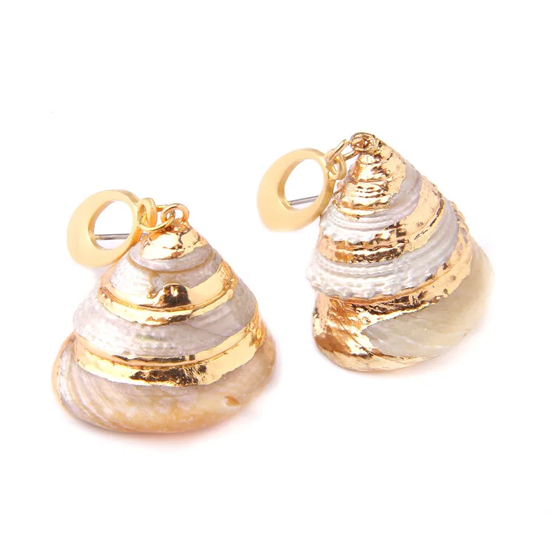 Морская раковина эффектные Висячие серьги золотые металлические летние пляжные