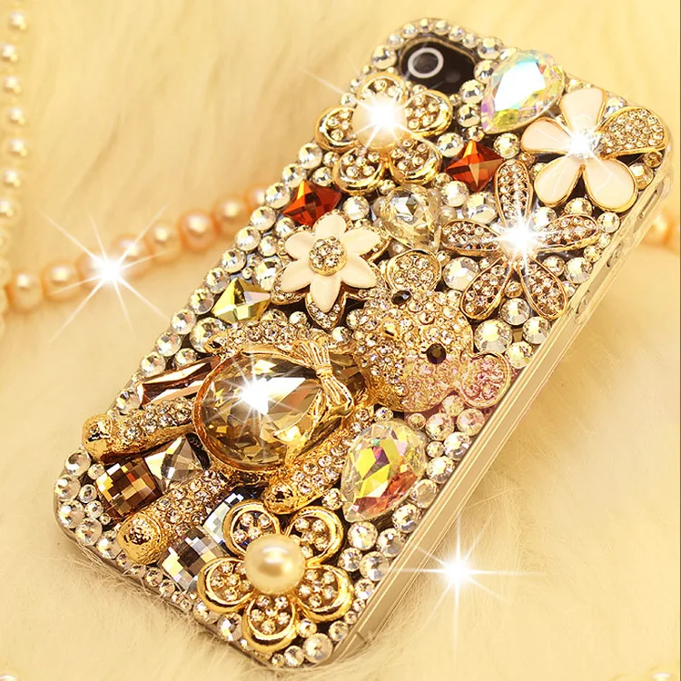 Роскошный блестящий со стразами милые Хрустальный плюшевый мишка чехол для