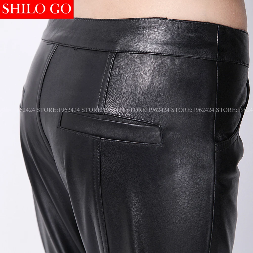 Большие размеры модные зимние женские облегающие брюки из овчины с высокой