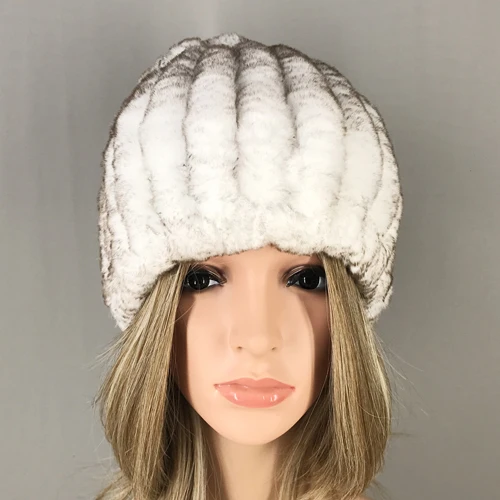 white 1 Новинка, зимняя женская полосатая шапка из натурального меха кролика Рекс, натуральный мех, шарфы ручной работы, вязаные шапки хорошего качества из натурального меха - Цвет: white 1