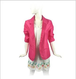 Women Candy Color Jackets Suit Slim Ladies Blazers Three Quarter Work Wear Jacket None Button Business female blazer Coat - Color: RoseRed