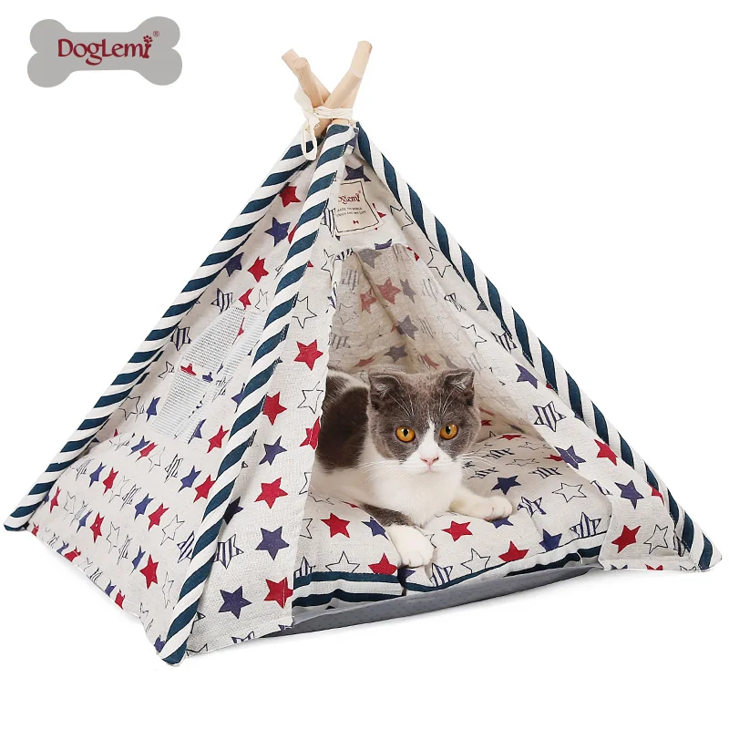 DogLemi 2020 New Pet Teepee Tent Foldable Wood Linen Cave Bed Dog Cat Tipi House Indian Tents | Дом и сад