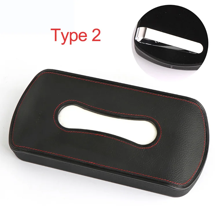 Black red Type 2 Многофункциональный автомобильный солнцезащитный козырек тканевая коробка подголовник висячий блок тип из искусственной кожи держатель для карт парковочный телефон номерной знак 4 цвета - Название цвета: Black red Type 2