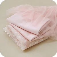 pink color polyester floral pattern net embroidery matching handmade diy clothing skirt dress cloth lace fabric accessories